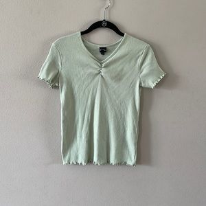 Green Ribbed V-neck T-shirt